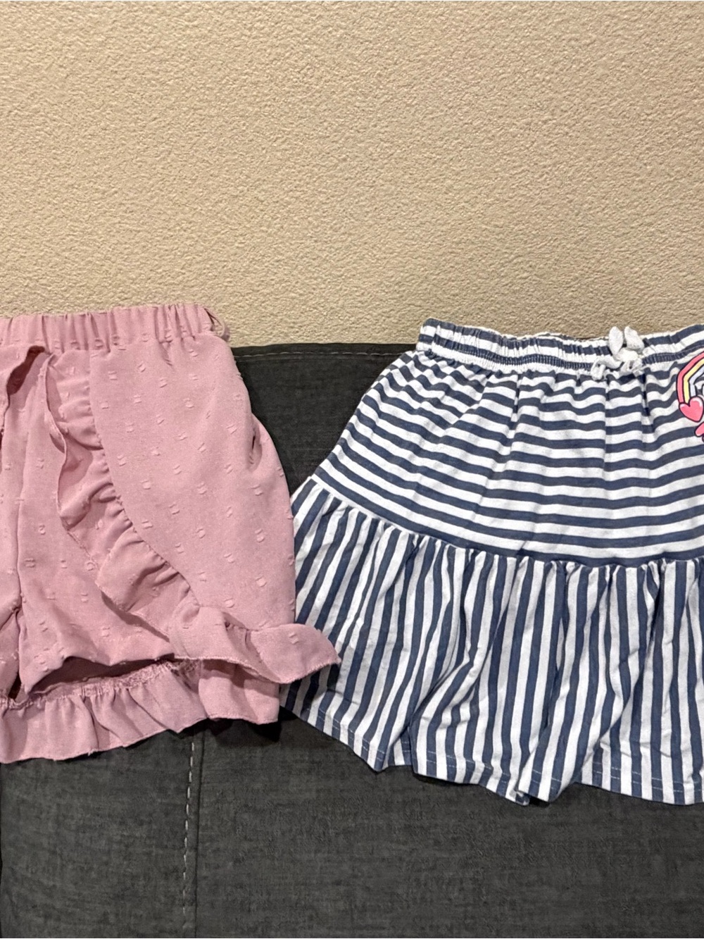 Girls' Pink Ruffle Shorts and Blue Stripe Skirt Set